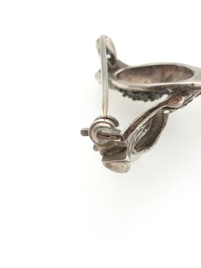 Vintage 925 Sterling Silver Marcasite & Cultured Pearls Singing Bird Brooch