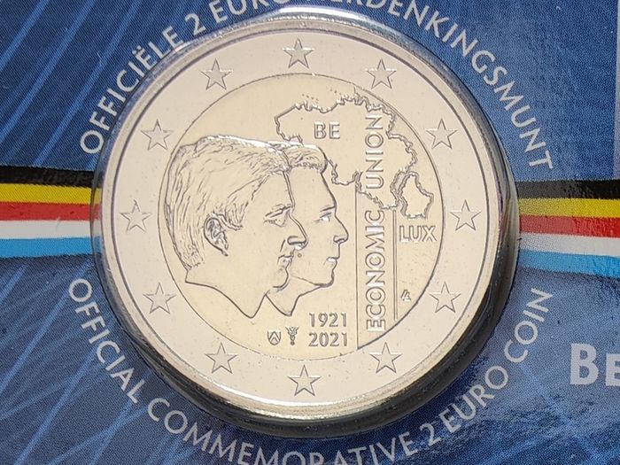 Belgium 2 Euro Base Metals Brilliant Uncirculated Coin 2021 - 100 Years of Economic Union Belgium-Luxembourg - 2 Euro Commemorative Coin