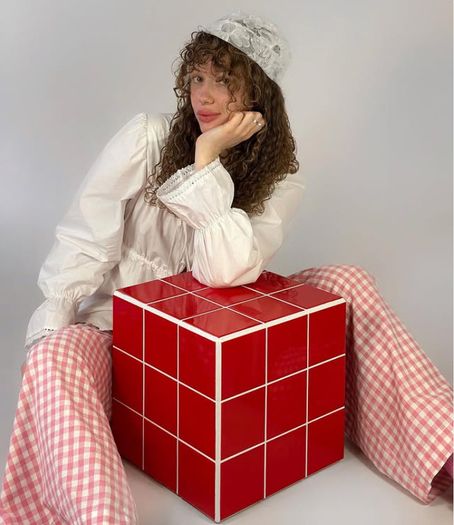 Handmade Designer Tile Cube Side Table / Stool,  Gloss Ceramic Statement Piece