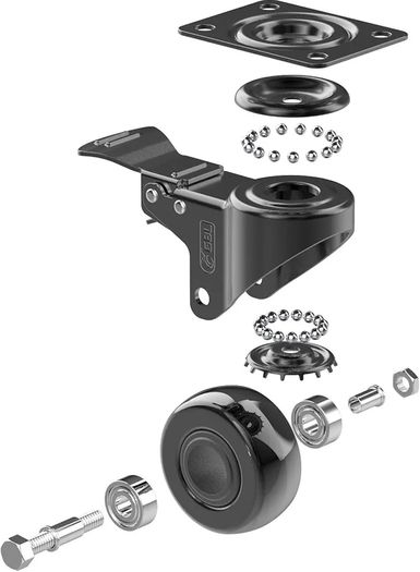 Heavy Duty Castor Wheels with 4 Brakes + Screws - 50mm - 200 kg Load - Set of 4 - No Floor Marks Silent Caster for Moving Furniture - Rubbered Swivel Trolley Wheels - Black Castors
