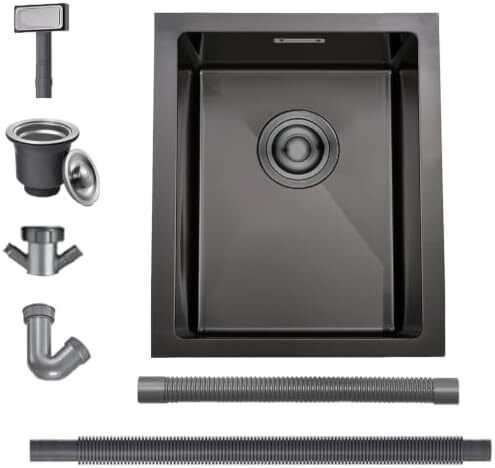 Black Steel Kitchen Sink 30x40cm Stainless Steel Undermount Single Bowl with Overflow, Drainer Fitting, Suitable for Topmount, Undermount, Flushmount Installation