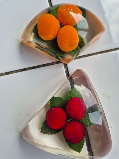 Paperweights x2 Vintage Midcentury Lucite fryit paperweights