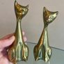 Pair of Mid Century Brass Siamese Cats, Vintage Figurines Image 3