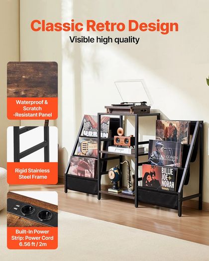 Record Player Stand, 3 Tiers Metal Vinyl Record Stand,