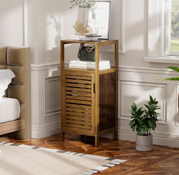 Bathroom Cabinet, Bamboo Floor Cabinet Free Standing, 4 Tier Sofa Side Storage Cupboard for Living Room Kitchen Bedroom, Walnut