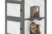 Outdoor cat house, wooden house for cats, multiple entrances, window, waterproof, 60 x 60 x 88 cm, White