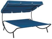 Outdoor Lounge Bed with Canopy Blue