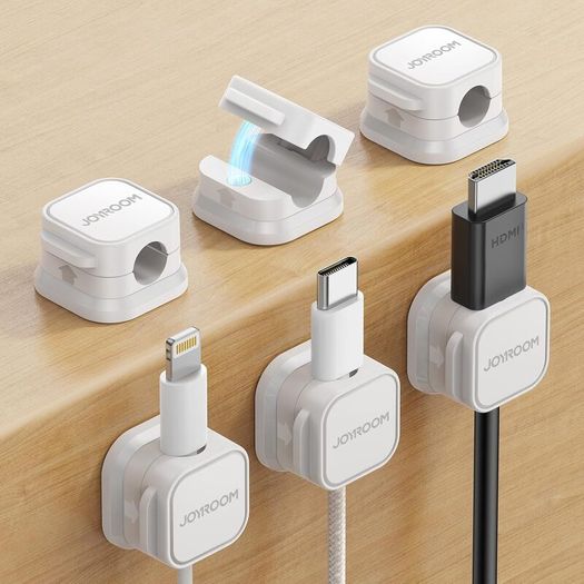 6 Pack Cable Tidy Clips Adjustable Cord Organiser Magnetic Management Self Adhesive Wire Holder for Desk, Nightstand, Charging Cables, HDMI, USB, Audio Cable, Office, Home, White