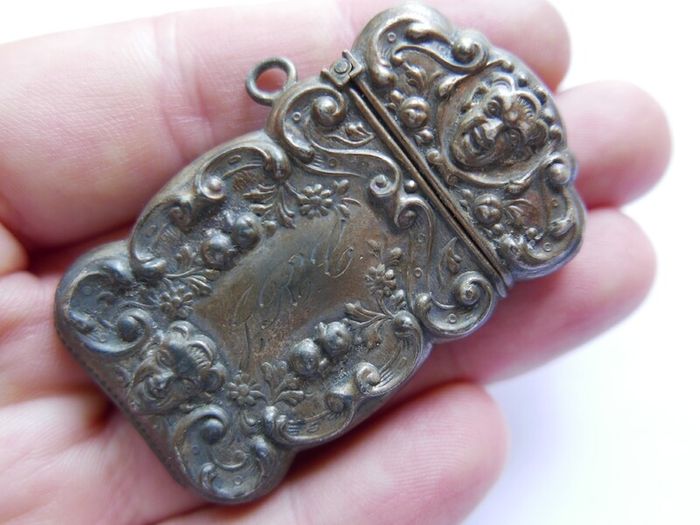 RARE!! Antique Sterling Silver Engraved Matchbox Pendent MATCH SAFE Vesta Case - Late 1800s