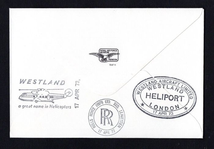 1973 Great Britain No 230 Squadron Royal Air Force 60th Anniversary of the formation of the Squadron Flight Cover from RAF Odiham via Westland Helicopter and Rolls-Royce Division to to Westland Heliport, London