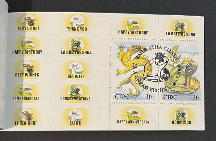 2000 Ireland Greetings Stamp Booklet with Dublin First Day of Issue Pictorial Cancel