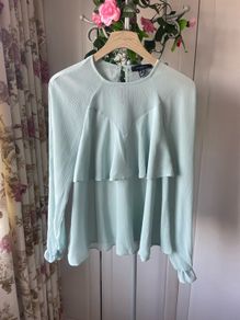 blouse mint green size 10 long sleeve frilled blouse