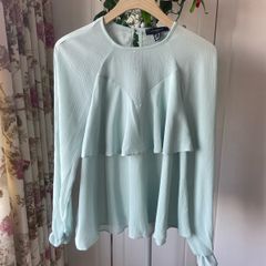 blouse mint green size 10 long sleeve frilled blouse