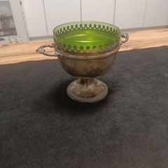 WMF of Germany silverplated green glass bowl