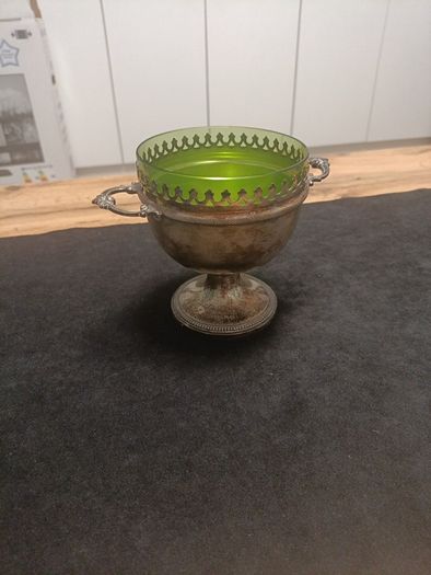 WMF of Germany silverplated green glass bowl