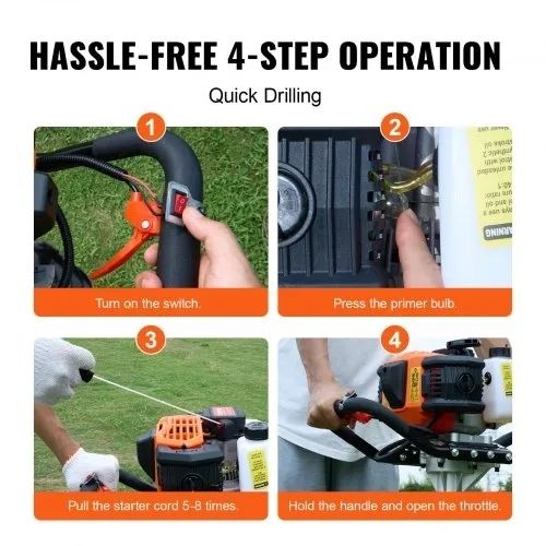 Gas Powered, 52CC 1450W Earth Auger, Gas Auger with 6" & 10" Auger Drill Action Design Bits & 3 Extension Rods, Post Fence Hole Digger for Farmland Garden Plant