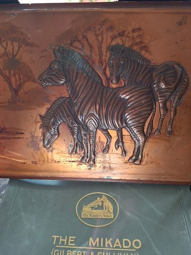 Beautiful Old Large Copper Wall Plaque, Family of Zebras in a Safari Landscape, is a handcrafted piece, postage available or collection
