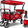folding handcart with roof, handcart with 3-point belt system, foldable garden trolley, transport trolley with solid rubber tyres, brake and carry bag, green Image 4