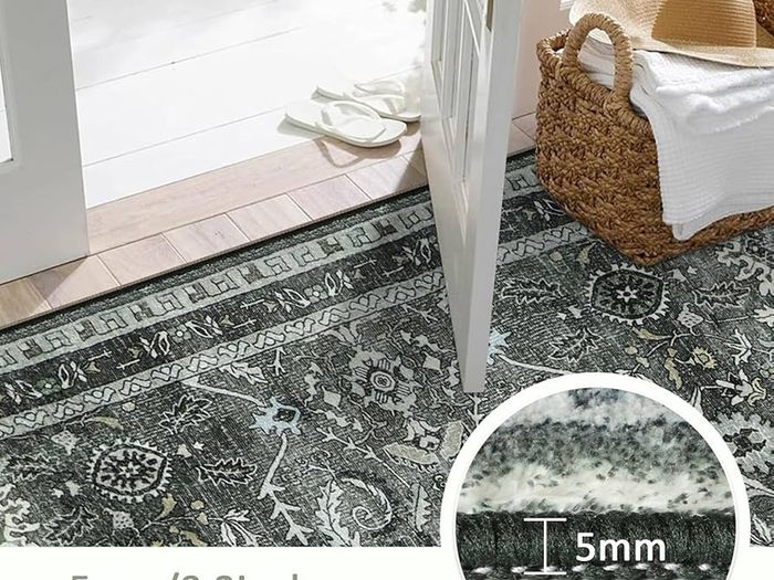 Rugs Living Room 120x170cm, Machine Washable Rug Vintage Boho Green Carpet, Non Slip Soft Low Pile Area Rugs for Bedroom Dining Room Office Lounge