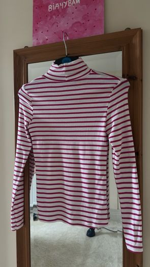 Magenta & White Striped High Neck Top - Size XS/S