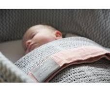 large cellular baby blanket 100% cotton- Grey with Pink Trim