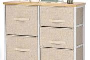 Chest of Drawers, Fabric Storage Drawers with Wood Top and Large Storage Space, Easy to Install Room Organizer, Vertical Chest of 5 Drawers Bedroom, Living Room, Nursery Room, Hallway, etc