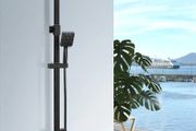 Thermostatic Shower Mixer Set, Thermostat Shower Rail System with Adjustable Rainfall Shower Head, Scalding Protection Bath Tap, Anti-Kink Shower Hose (Square, Matte Black)