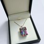 Brand New 18ct White Gold Mystic Topaz Solitaire Pendant & Chain Image 3
