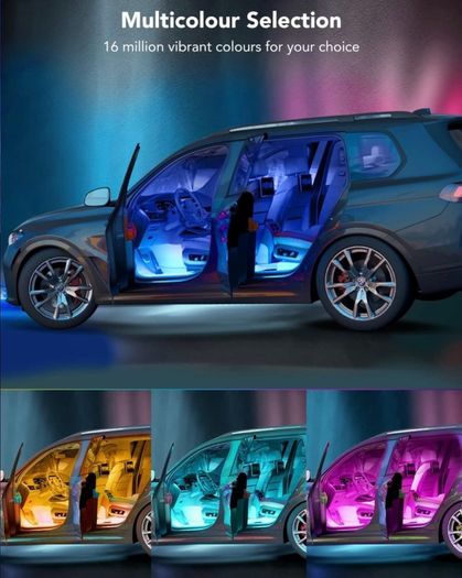 Car LED Strip Light, Interior Car Lights 2-Line Design Waterproof 4pcs APP Control Lighting Kit, Under Dash RGB Car Lighting with Car Charger (FREE POSTAGE)