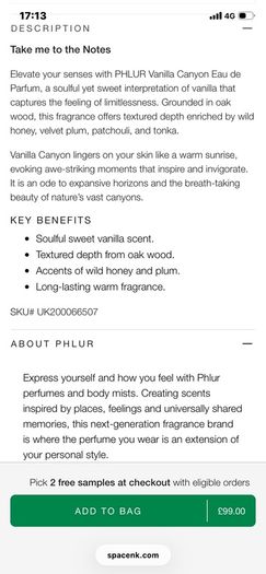 New PHLUR Vanilla Canyon Eau De Parfum 50ml