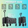 120L Festival Trolley, Beach Trolley Heavy Duty with Adjustable Handle Camping Trolley on Wheels, Foldable Utility Wagon Cart with 2 Cup Holders, Lightweight Pull Along Trolley, Shopping/Garden Image 2