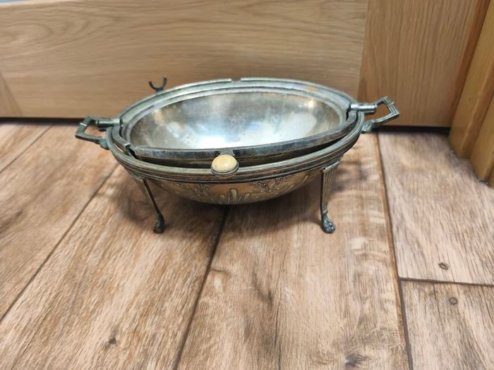 Revolving Warm Serving Plate Damaged Domed Chafing Dish Vintage Antique Claw Feet Damaged Missing one Leg Warmer Buffet