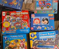 Set of 7 - Games,  Giant Jigsaw puzzles, Blocks