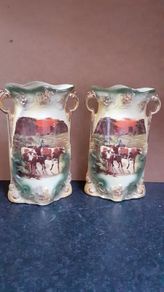 Vintage Hanley England Vase Cows x 2