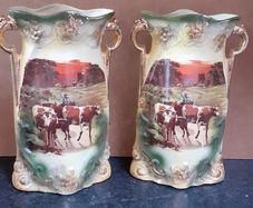 Vintage Hanley England Vase Cows x 2