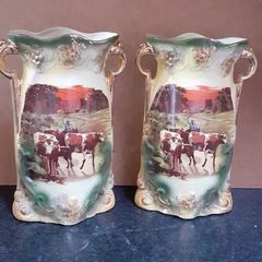 Vintage Hanley England Vase Cows x 2