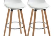2-Piece Bar Stool Set Scandinavian Design, Footrest, 43 cm x 43 cm x 91 cm, Natural + White