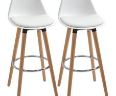 2-Piece Bar Stool Set Scandinavian Design, Footrest, 43 cm x 43 cm x 91 cm, Natural + White