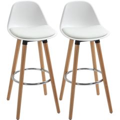 2-Piece Bar Stool Set Scandinavian Design, Footrest, 43 cm x 43 cm x 91 cm, Natural + White