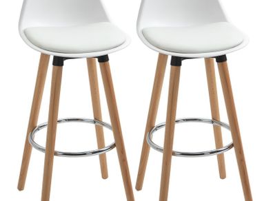 2-Piece Bar Stool Set Scandinavian Design, Footrest, 43 cm x 43 cm x 91 cm, Natural + White