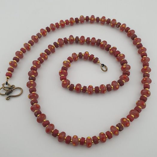 Vintage Venetian Style Tire Shape Eyes Glass Beads Necklace