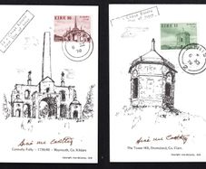 1978 Ireland Europa Architecture Commemorative Stamps Maximum Cards signed by designer Aine McCarthy with First Day Cover (FDC) cancel from Inis (Ennis, Co. Claire)