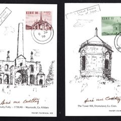 1978 Ireland Europa Architecture Commemorative Stamps Maximum Cards signed by designer Aine McCarthy with First Day Cover (FDC) cancel from Inis (Ennis, Co. Claire)