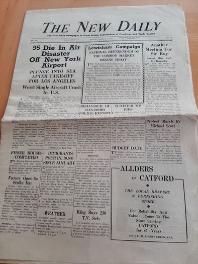 The New Daily 1962 vintage newspaper