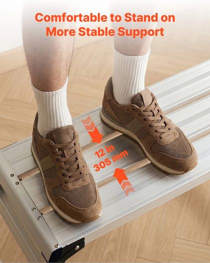Folding Work Platform, Adjustable Height 584-876 mm, 1016 x 305 mm Aluminum Step Stool, 226.8 kg Load Capacity, Heavy Duty Non-Slip Platform Ladder