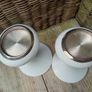 white enamel candleholders, space age candle holder Image 7