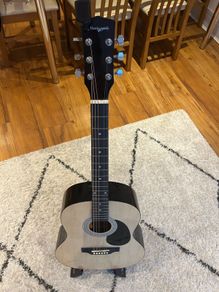 Acoustic Guitar + case + tuner + attached pick holder