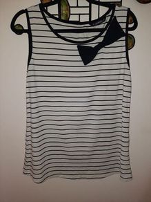 Ivory & Black Stripe Sleeveless Top , UK 16 (Fits 18)