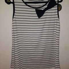 Ivory & Black Stripe Sleeveless Top , UK 16 (Fits 18)