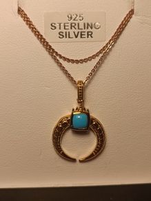 Gold Plated Sterling Silver Turquoise Cresent Shaped Pendant
